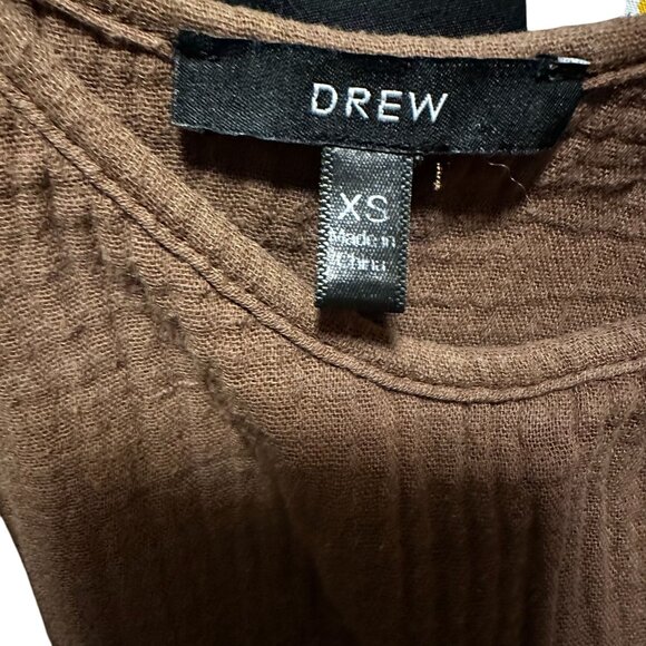 DREW Brown Tiered Gauze Dress XS Adjustable Straps Lagenlook Boho Cotton Maxi OS - Picture 5 of 8